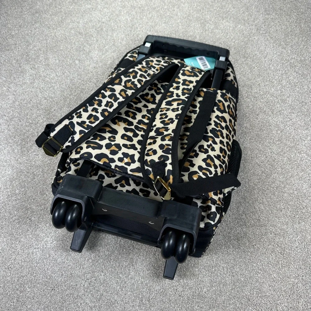 Posh Peanut Kids OS Rolling Backpack Leopard Print Tan Black Gold Safari Travel